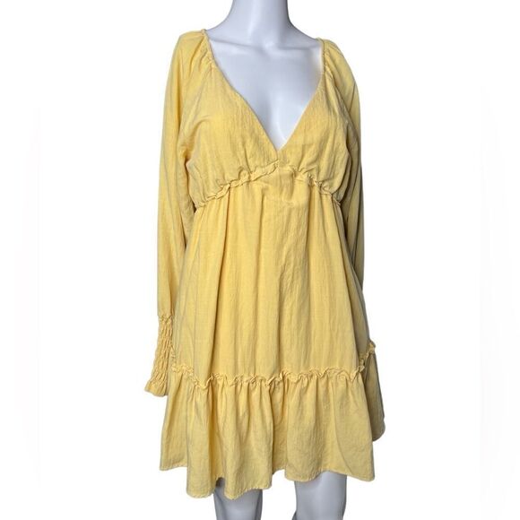 Lulu's Creative Idea Ruffled Long Sleeve Mini Dress Light Yellow Size Small - Picture 1 of 4